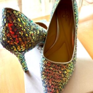Jessica Simpson silver sequined heels- brand new